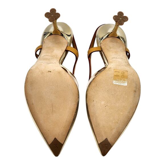 Louis Vuitton Metallic Gold Leather Slingback Pumps EU 39 US 8.5 - NWB $1300 - Picture 9 of 11